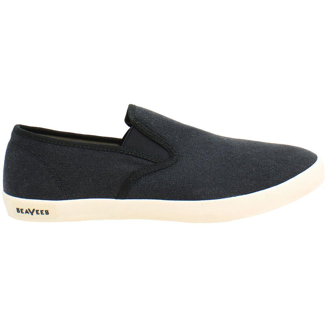 Baja Standard Slip-On Black Canvas Plimsolls by SEAVEES Baja Standard Slip-On Black Canvas Plimsolls by SEAVEES