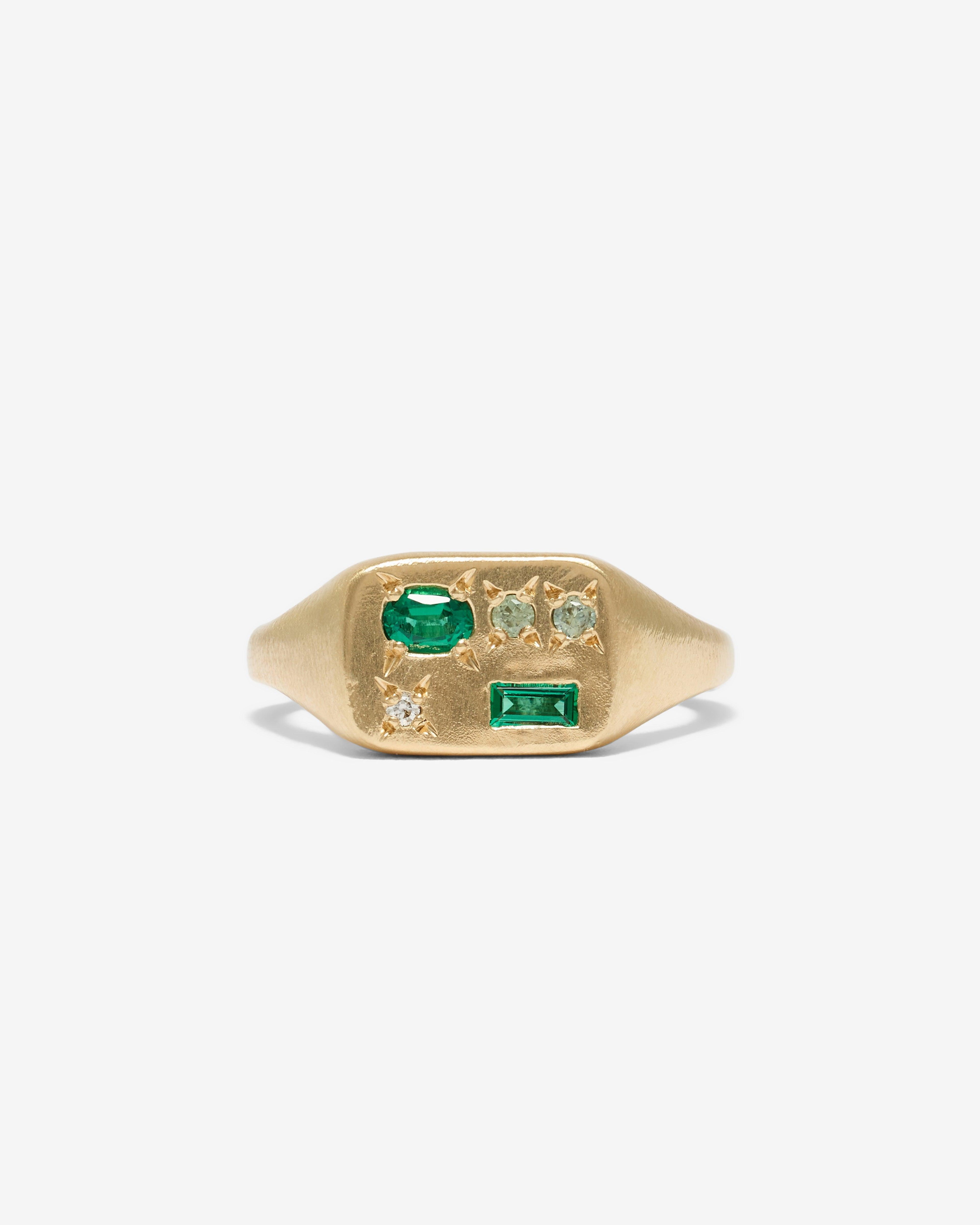 Seb Brown - Green Slim Tablet Ring - (Gold) by SEB BROWN