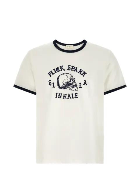 Flick, Spark, Inhale Ringer skull-print ringer T-shirt by SECOND/LAYER