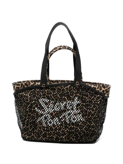 City leopard-print mesh tote bag by SECRET PON PON