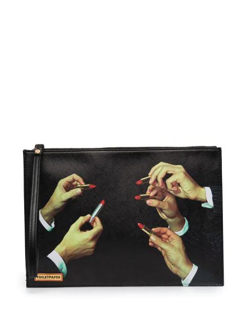 lipstick graphic clutch bag by SELETTI