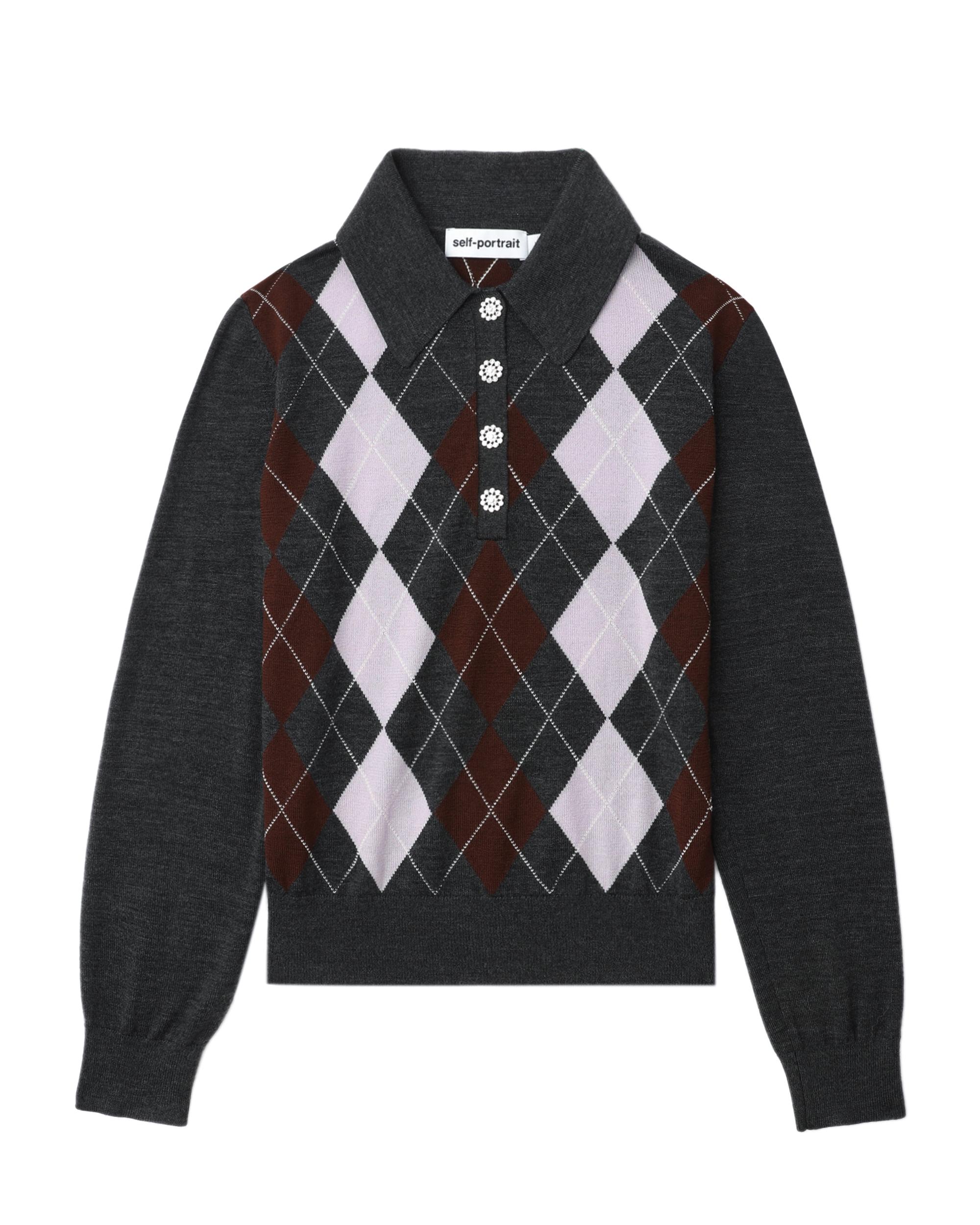 Argyle polo sweater by SELF-PORTRAIT
