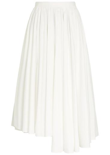 Asymmetric cotton-poplin midi skirt by SELF-PORTRAIT