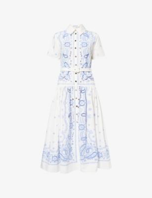 Belted Embroidered Cotton Midi Dress by SELF-PORTRAIT