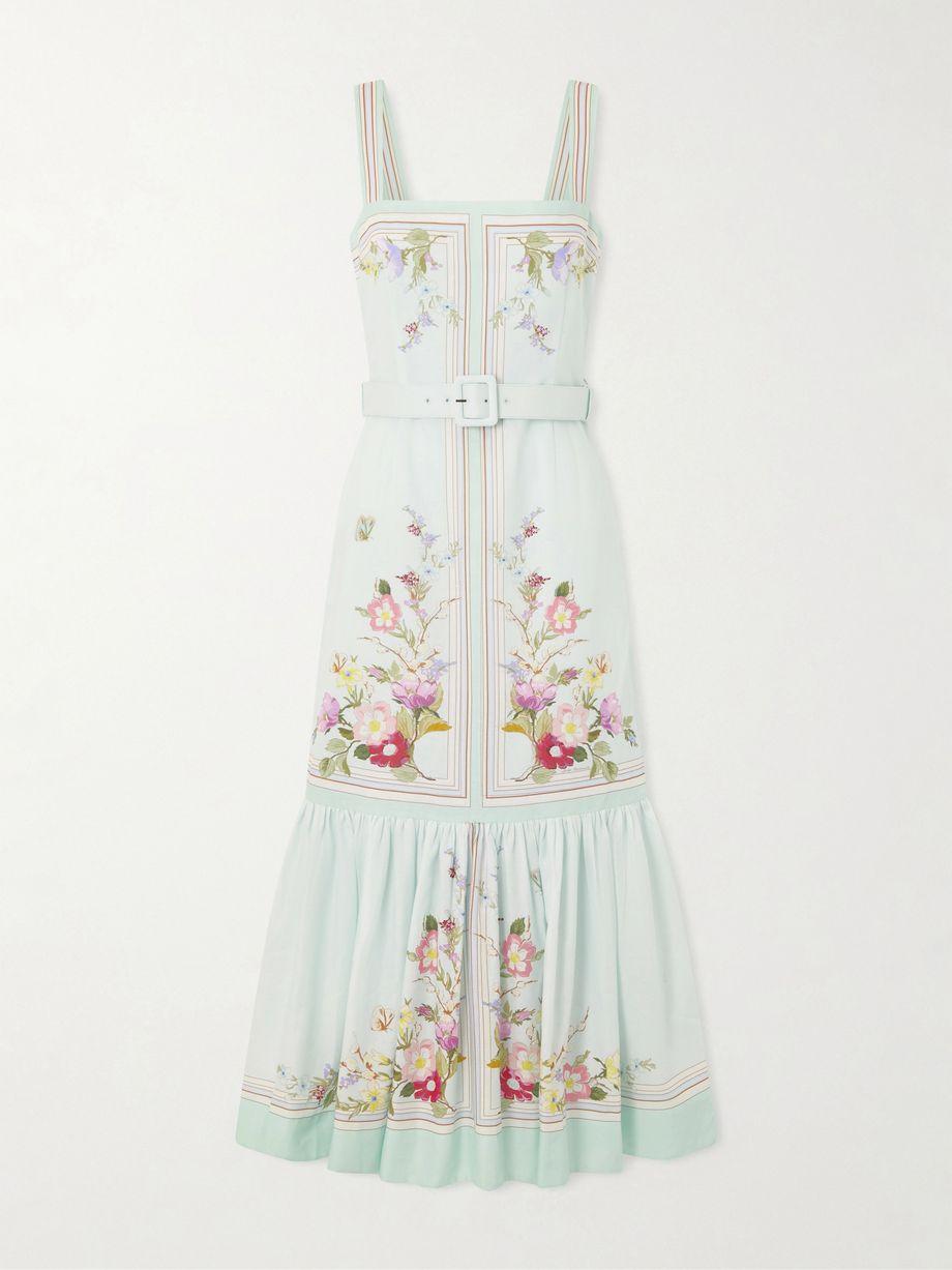 Belted floral-print linen and cotton-blend midi dress by SELF-PORTRAIT