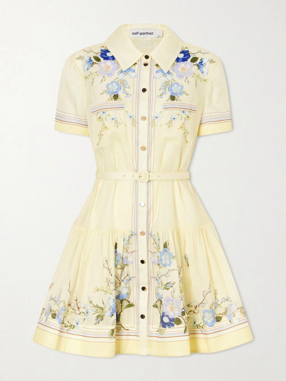 Belted floral-print organza mini shirt dress by SELF-PORTRAIT