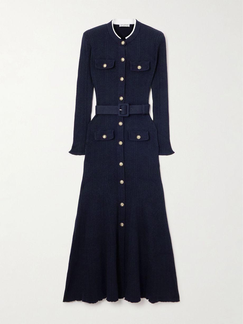 Belted ribbed-knit midi dress by SELF-PORTRAIT