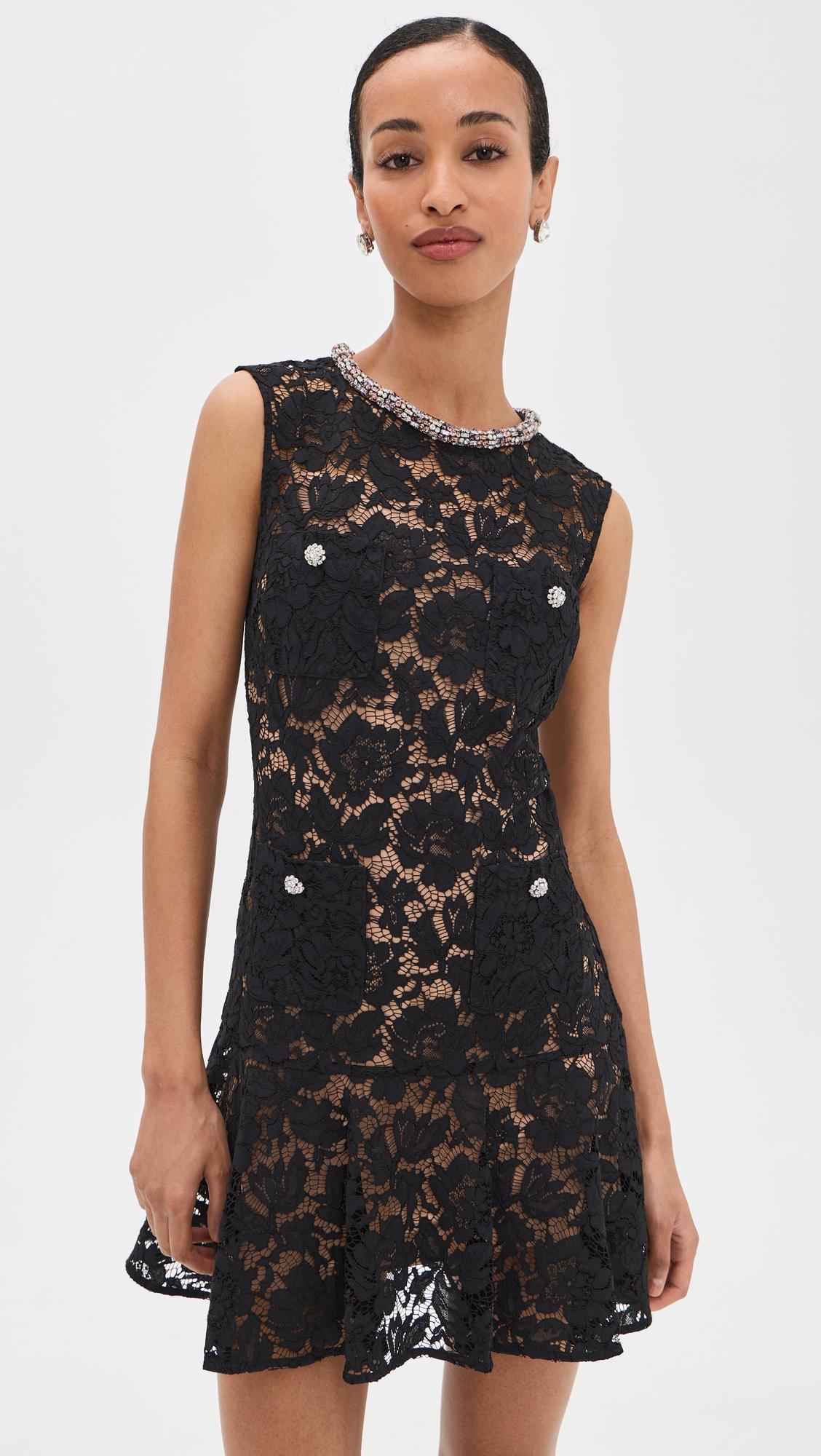 Black Lace Crystal Mini Dress by SELF-PORTRAIT