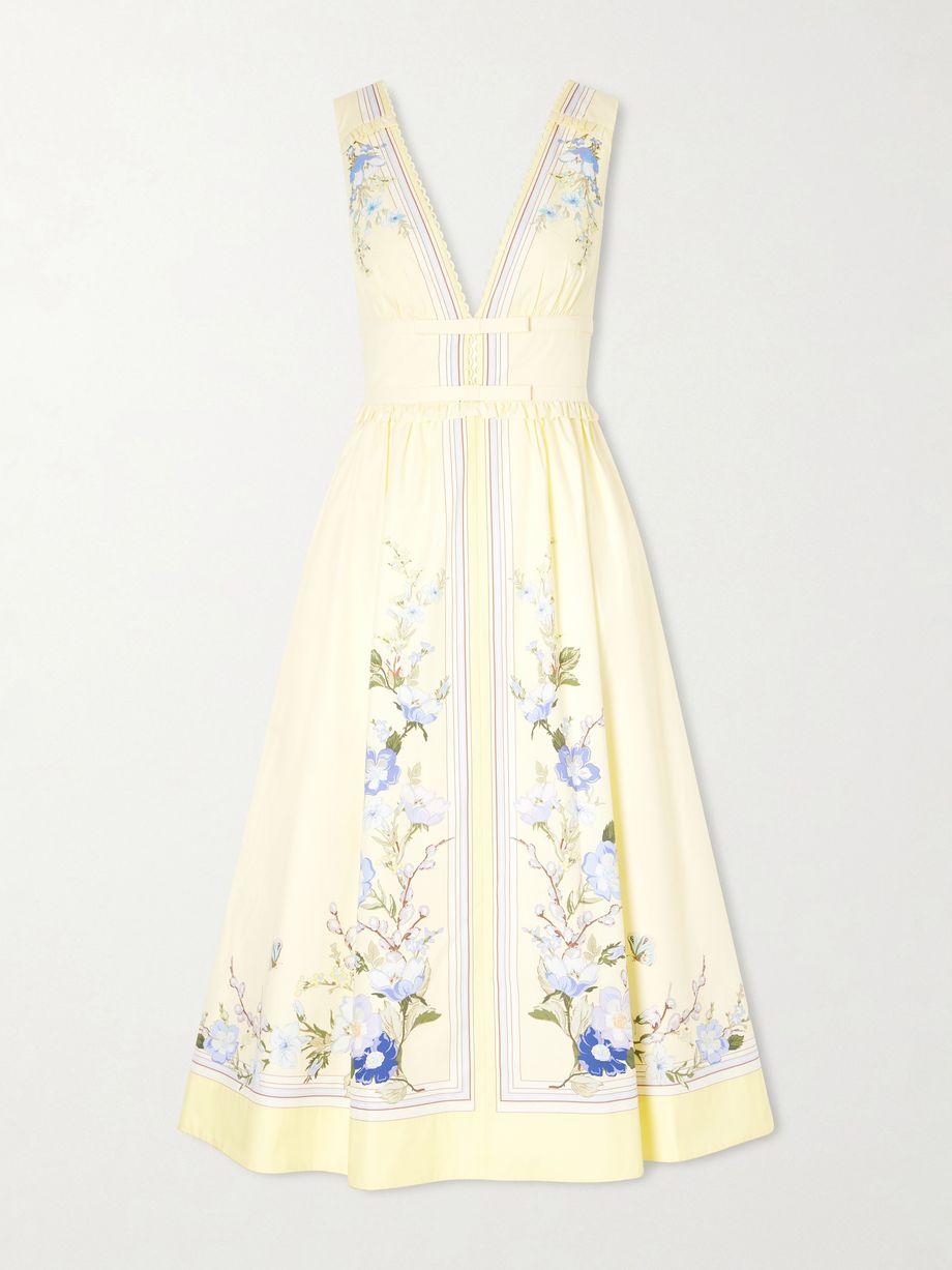 Bow-detailed floral-print cotton midi dress by SELF-PORTRAIT
