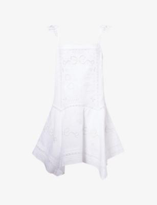 Broderie-Anglaise Asymmetric-Hem Linen And Cotton Mini Dress by SELF-PORTRAIT