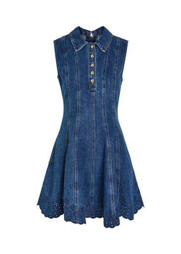Broderie anglaise denim mini dress by SELF-PORTRAIT