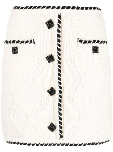 Cable Knit button-embellished miniskirt by SELF-PORTRAIT