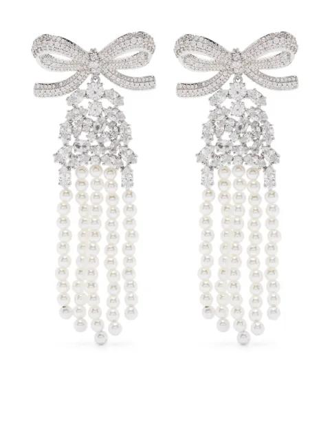 Crystal Bow Pearl drop earrings by SELF-PORTRAIT
