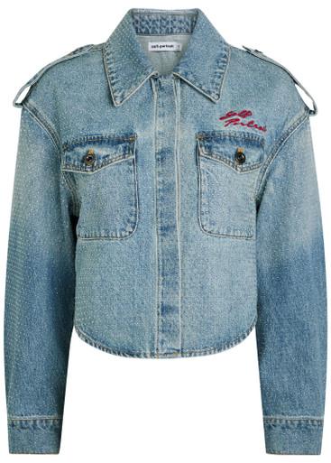 Crystal-embellished denim jacket by SELF-PORTRAIT