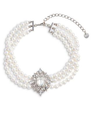 Cubic Zirconia & Imitation Pearl Choker Necklace by SELF-PORTRAIT