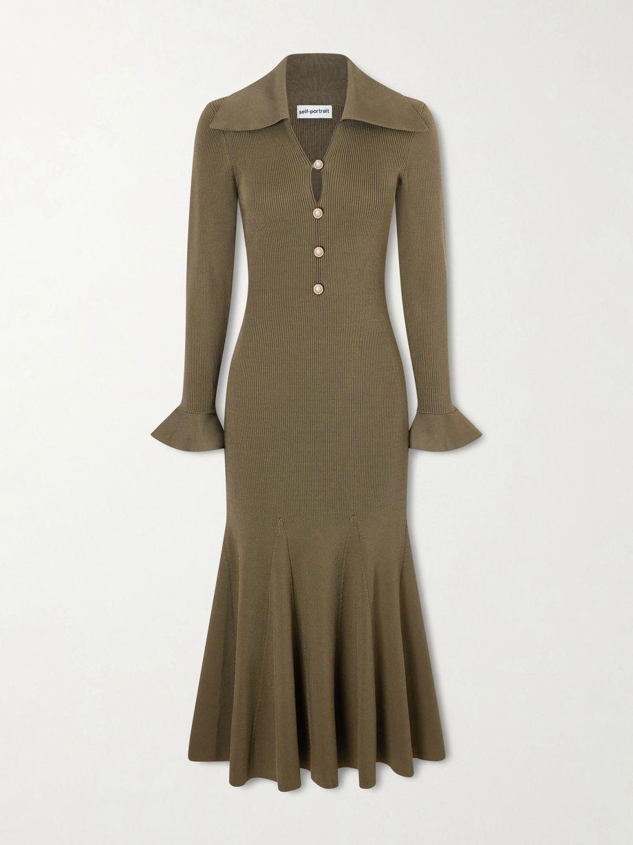 Embellished ribbed-knit midi dress by SELF-PORTRAIT