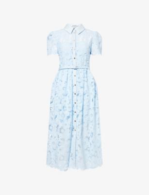 Embroidered Belted Woven Midi Dress by SELF-PORTRAIT