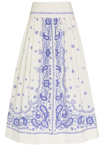 Embroidered cotton-poplin midi skirt by SELF-PORTRAIT