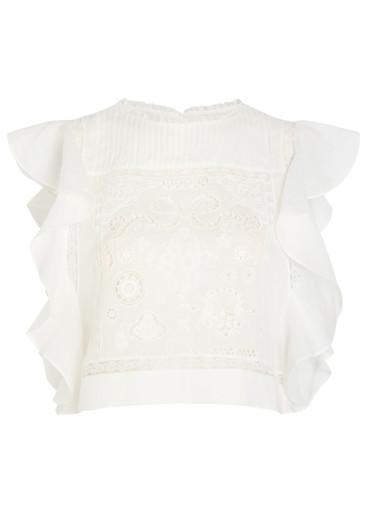 Embroidered lace-trim ramie top by SELF-PORTRAIT