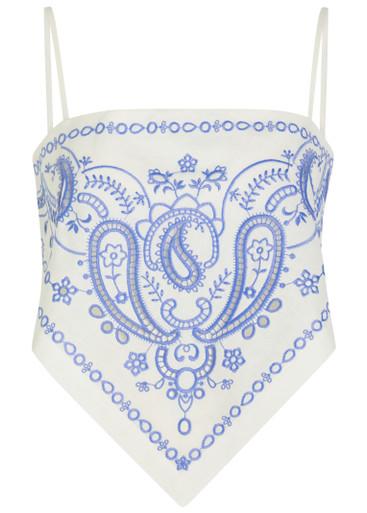 Embroidered linen-blend bandana top by SELF-PORTRAIT