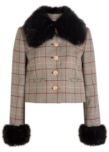 Faux fur-trimmed wool-blend jacket by SELF-PORTRAIT
