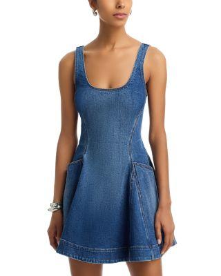 Flared Denim Mini Dress by SELF-PORTRAIT