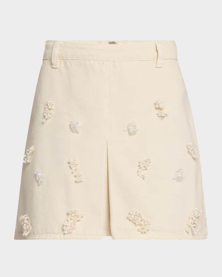 Floral Beaded Mini Skirt by SELF-PORTRAIT