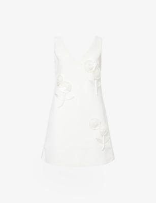 Floral-Embellished V-Neck Crepe Mini Dress by SELF-PORTRAIT