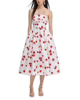 Floral Print Taffeta Midi Dress by SELF-PORTRAIT