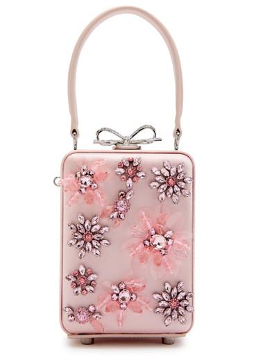 Floral-embellished satin top handle bag by SELF-PORTRAIT