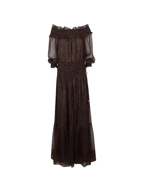 Georgette metallic-thread shirred maxi dress by SELF-PORTRAIT