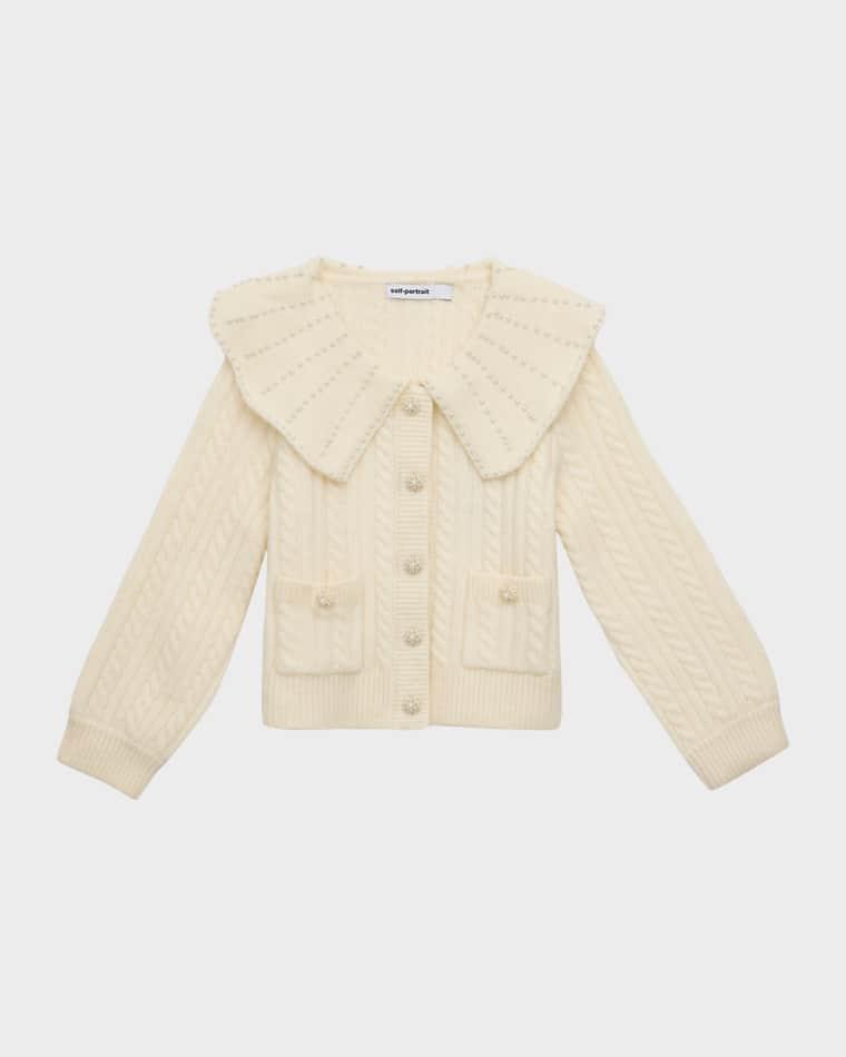 Girl's Alpaca-Blend Scalloped Cardigan, Size 3-12 by SELF-PORTRAIT