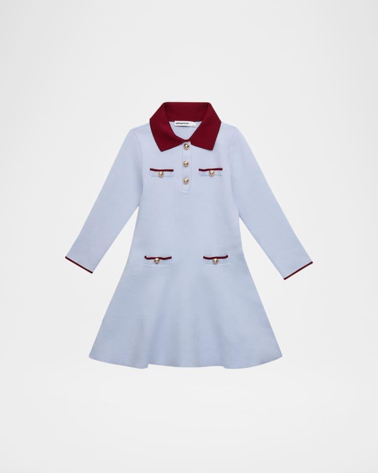 Girl's Contrast-Trim Knit Polo Dress, Size 3-12 by SELF-PORTRAIT