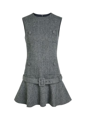 Herringbone belted wool-blend mini dress by SELF-PORTRAIT