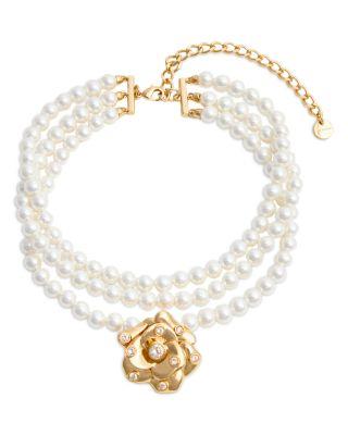 Imitation Pearl Three Layer Rose Choker Necklace by SELF-PORTRAIT