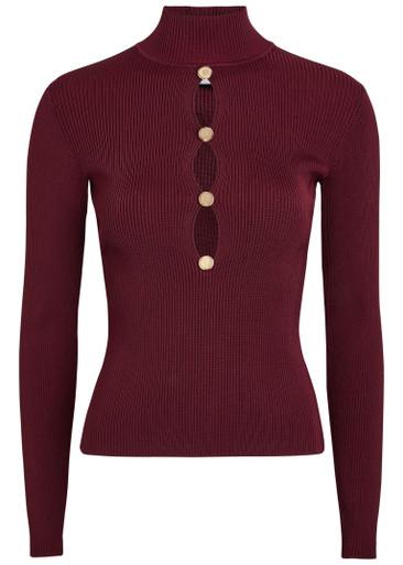 Keyhole ribbed stretch-knit top by SELF-PORTRAIT