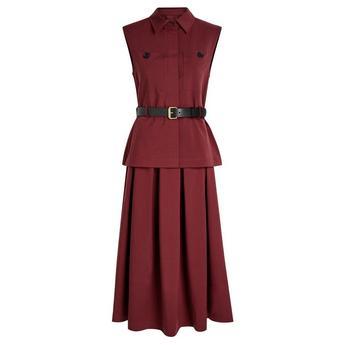 LD TWILL BELTED MIDI DRESS by SELF-PORTRAIT