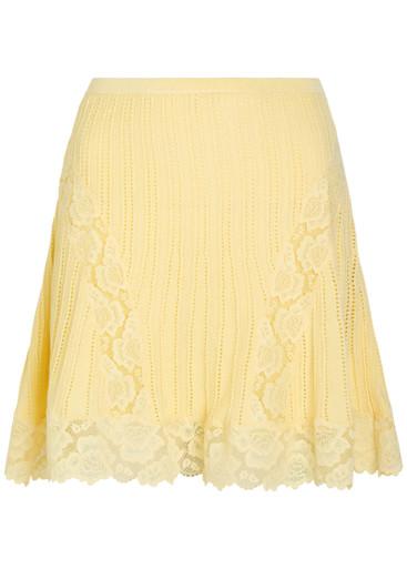 Lace-trimmed pointelle-knit mini skirt by SELF-PORTRAIT