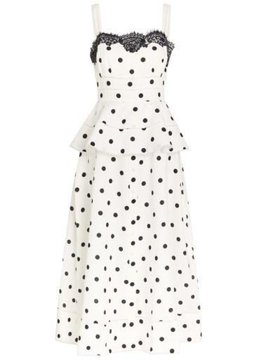 Layered polka-dot linen-blend midi dress by SELF-PORTRAIT