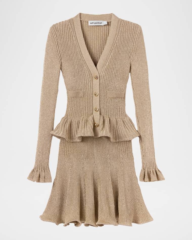 Lurex Peplum Mini Dress by SELF-PORTRAIT