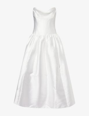 Peaked-Neck Strapless Taffeta Midi Dress by SELF-PORTRAIT