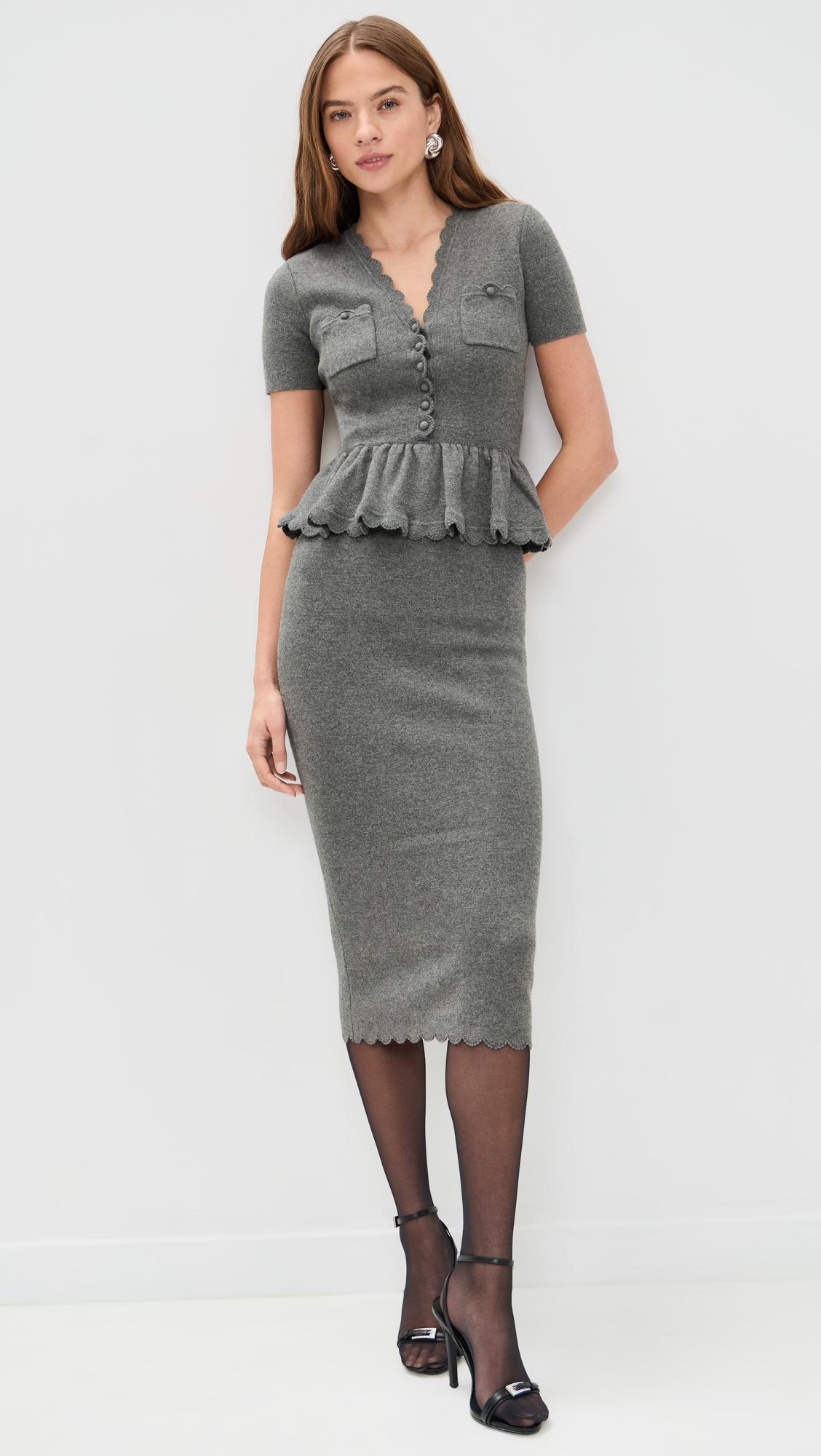 Peplum Knit Midi Dress by SELF-PORTRAIT