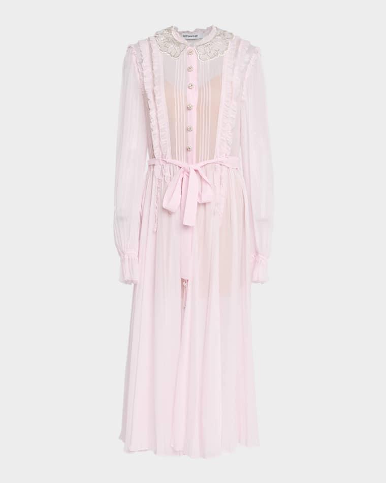 Pleated Georgette Midi Dress by SELF-PORTRAIT