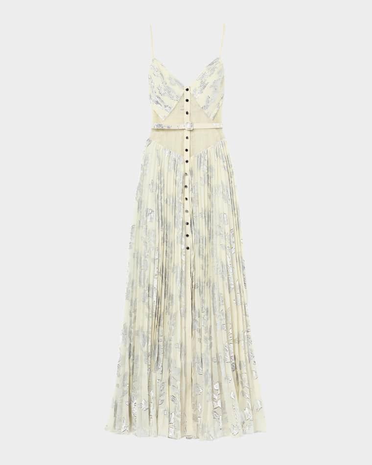 Pleated Metallic Floral Maxi Dress by SELF-PORTRAIT
