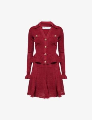 Pointelle Peplum Knitted Mini Dress by SELF-PORTRAIT