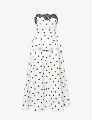 Polka-Dot Peplum-Waist Linen And Cotton Midi Dress by SELF-PORTRAIT