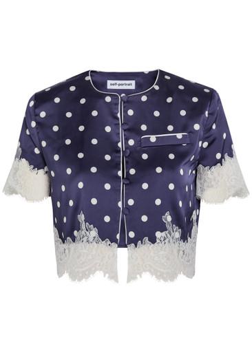 Polka dot lace-trim satin top by SELF-PORTRAIT