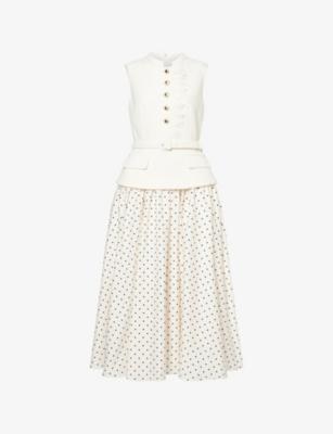 Polkadot Boucle and Cotton Midi Dress by SELF-PORTRAIT