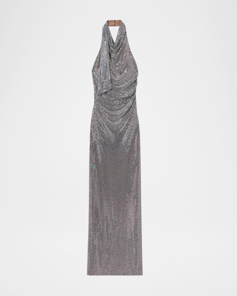 Rhinestone Draped Maxi Dress by SELF-PORTRAIT