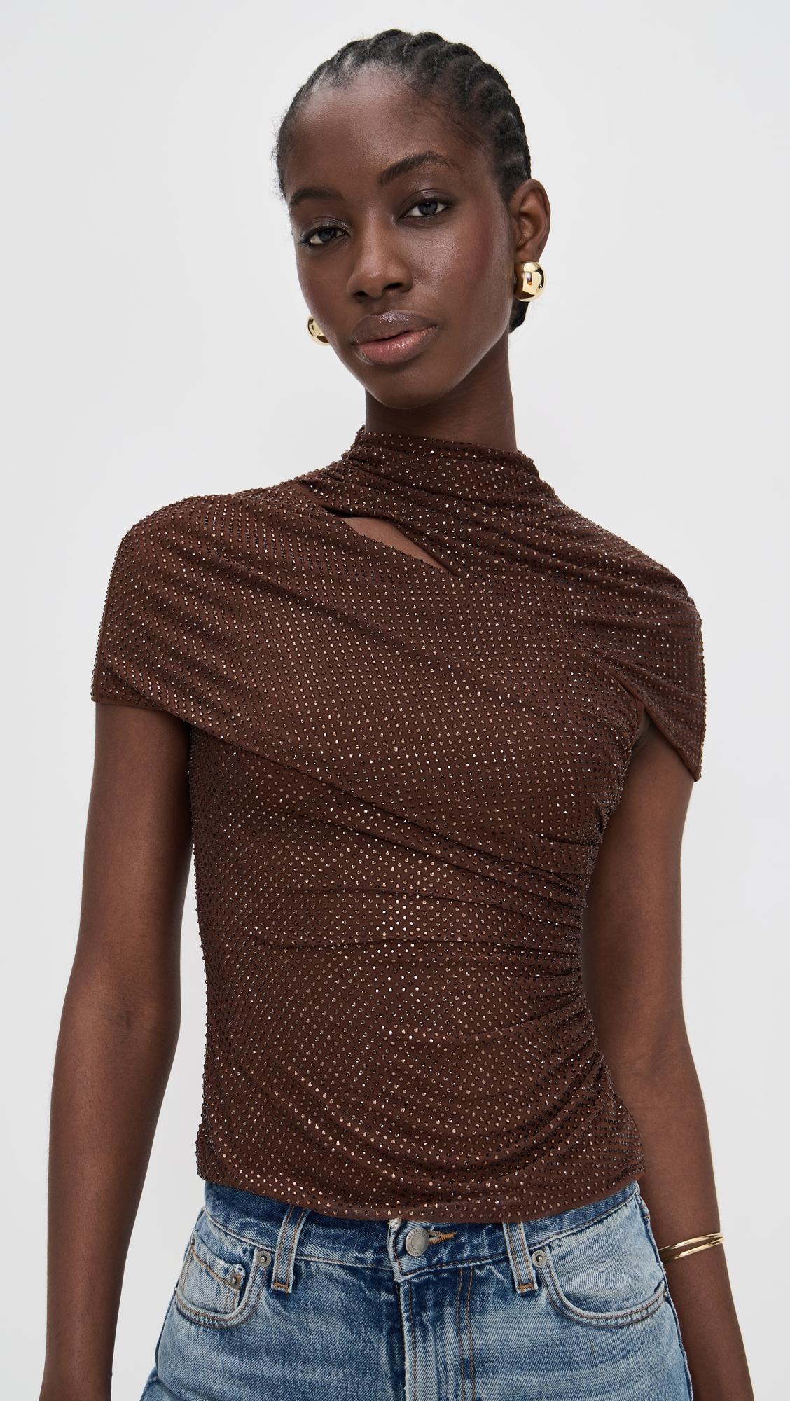 Rhinestone Mesh Cut Out Top by SELF-PORTRAIT